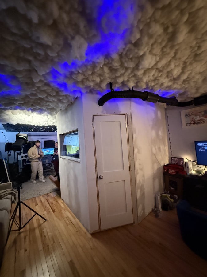 The vocal booth at Stratosphere Records, with its own door and window into the control room.